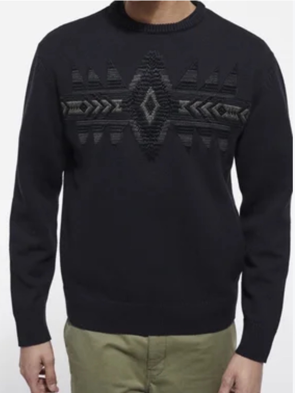 The Kooples Wool Cotton Aztec Embroidered Crewneck Sweater Small Southwestern
